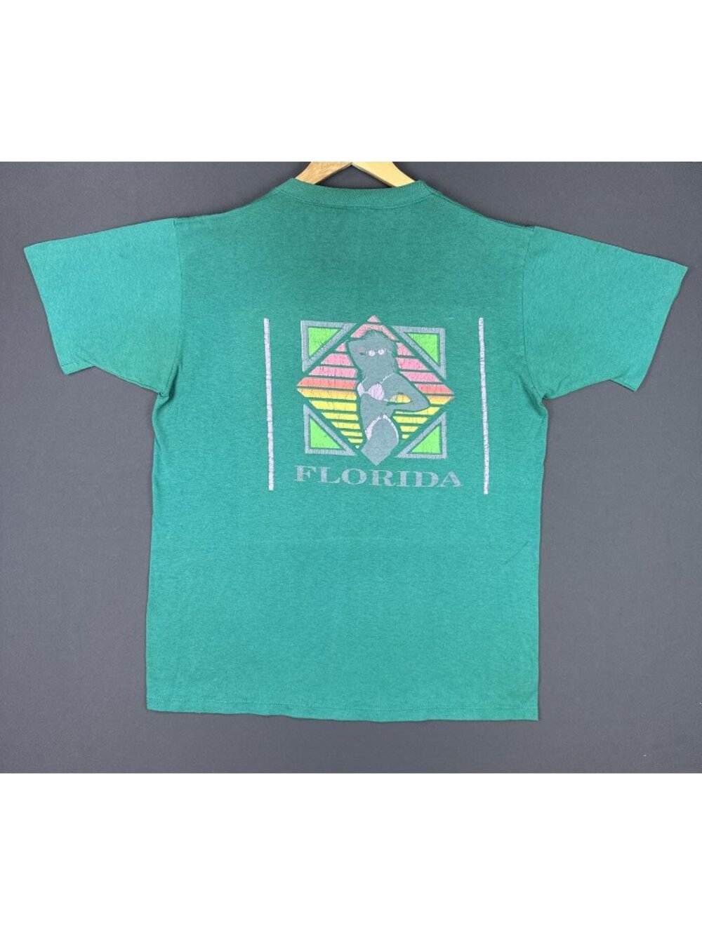 Vintage 90's Florida Jerzees Single Stitch Beach Color Art Bikini Girl Rare Tee